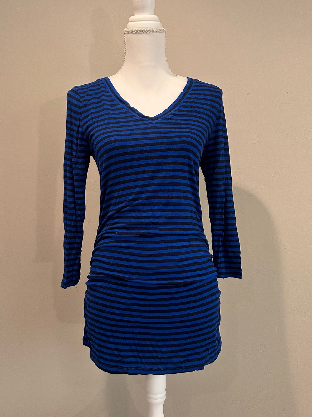 Liz Lange Maternity Blue Black Striped Ruched Dress Size XS
